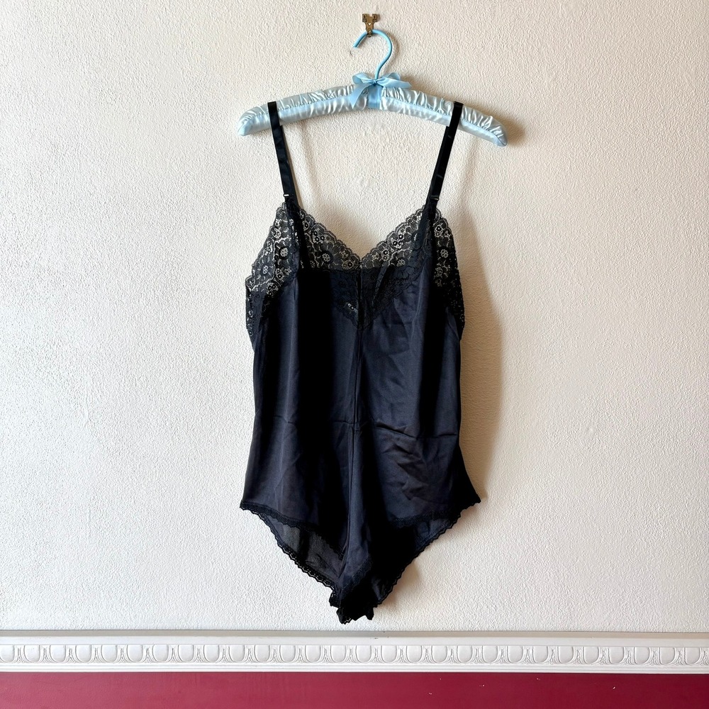 Vintage‎ Montgomery Ward Black Lace Trim Nylon Teddy Bodysuit 14/36 32-9207